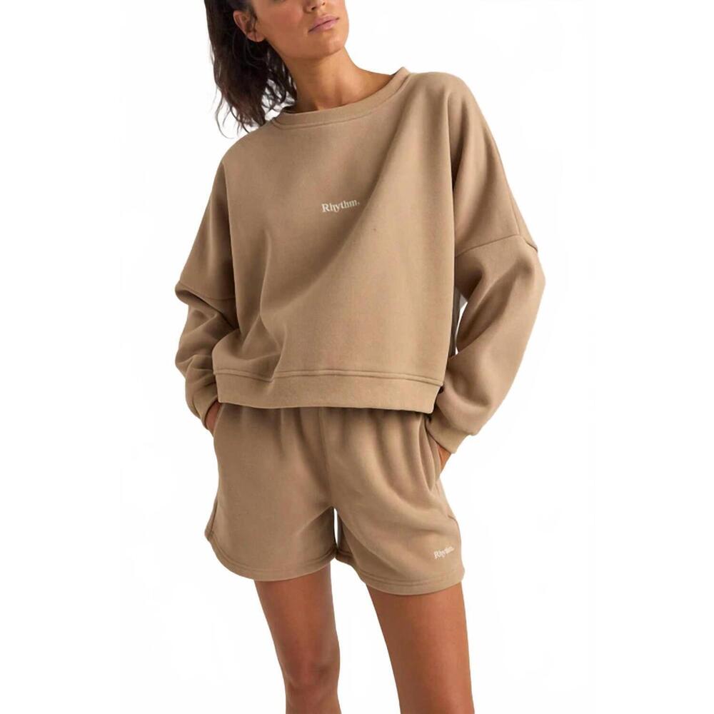 NEW RHYTHM. fleece crew neck sweatshirt in taupe